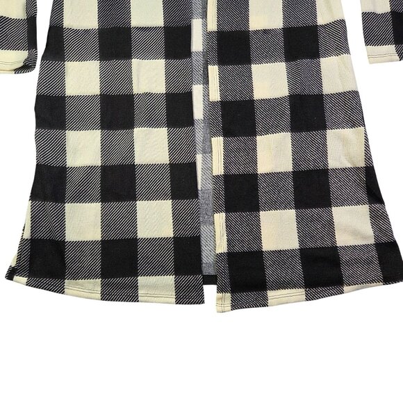 Heimish USA Open Longline Cardigan Black White Buffalo Plaid Pockets Womens Med - Picture 5 of 9